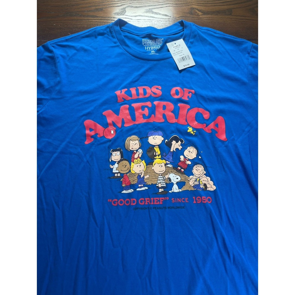 NEW Peanuts SNOOPY Charlie Brown Baseball Kids Of America T-Shirt MENS XL NWT